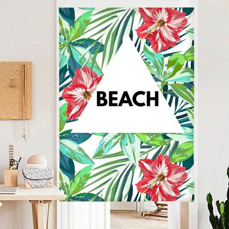 Современная простая хлопковая конопляная дверная занавеска с листьями цифровая