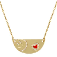 qmhje face smile enamel heart pendant charm necklace for women choker silm link chain gold silver color cz trendy semicircle