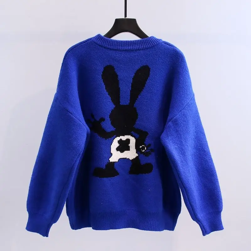 

Womens clothing 2020 Korean fashion autumn and winter set head cedar girl cartoon smiley face pattern blue knitted sweater girl