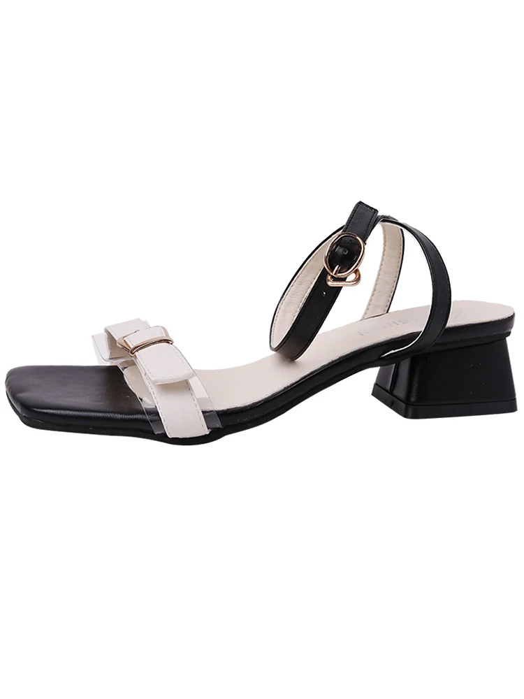 

Sandals women's mid-heel 2021 new summer casual fashion wild thick heel net celebrity ins word Roman shoes trend