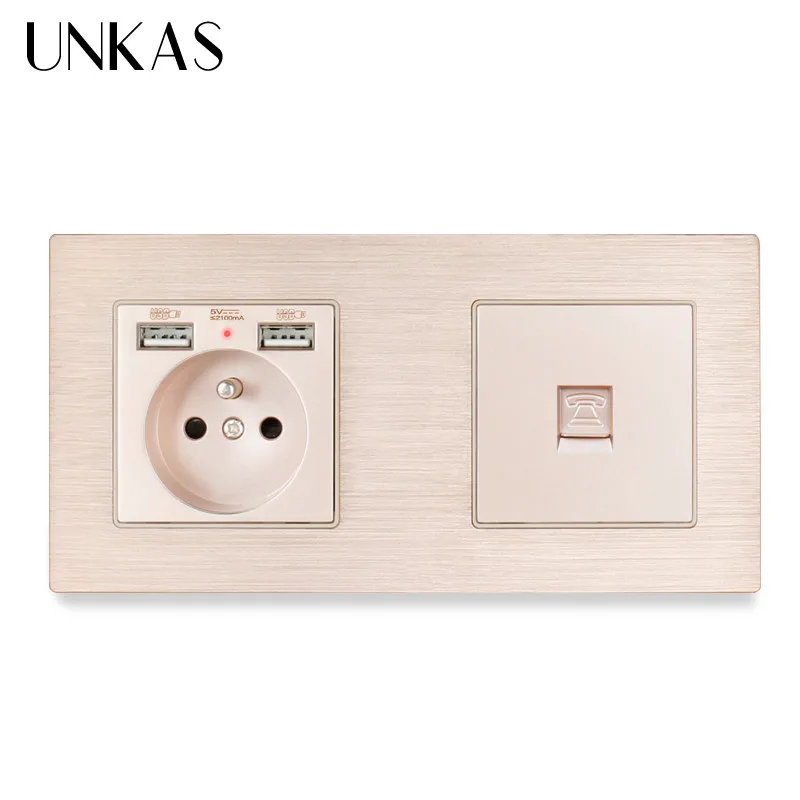 UNKAS французская стандартная розетка с двойным USB-выходом RJ11 для телефона белая