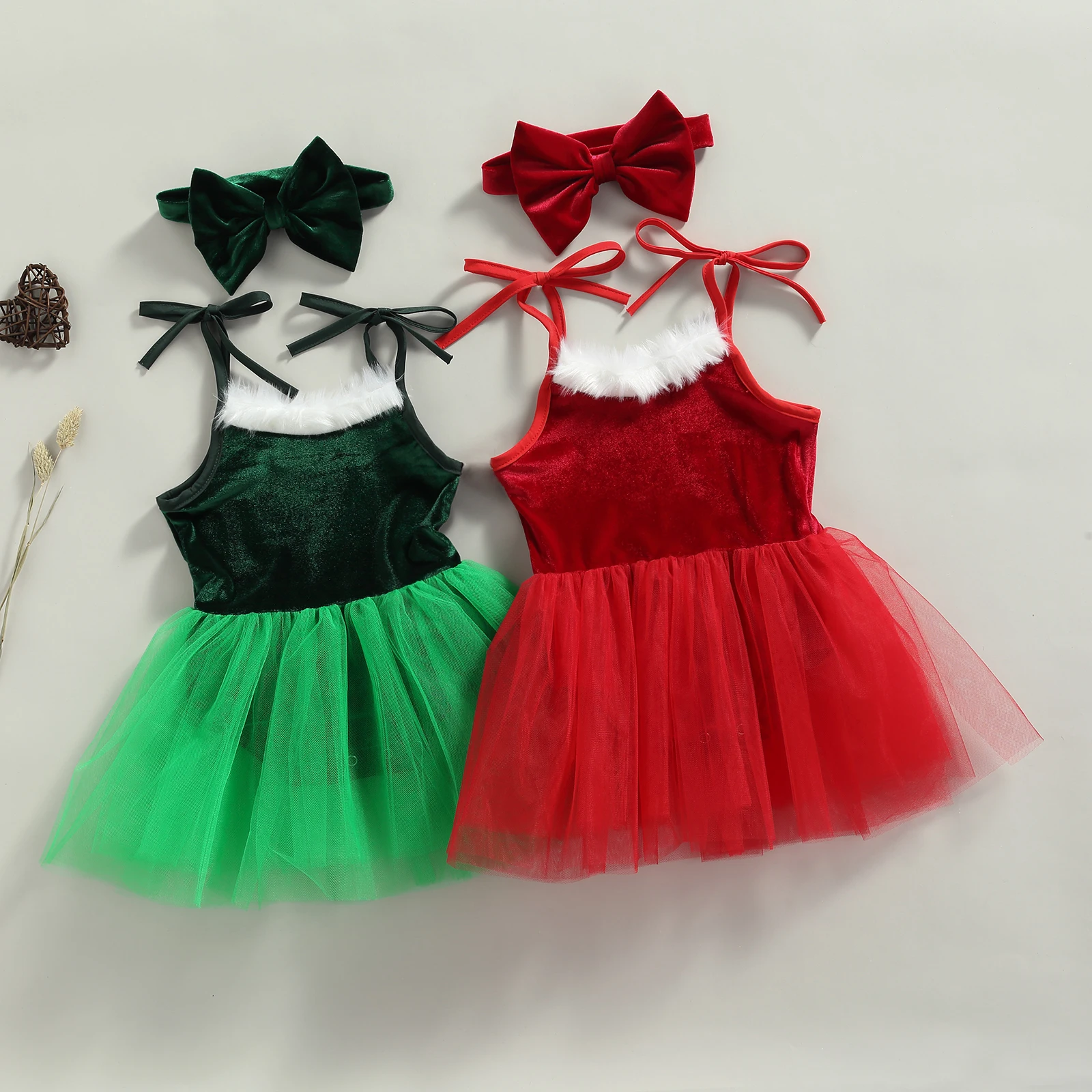 

Christmas Infant Baby Girls Bodysuit Sleeveless Fur Velvet Jumpsuits Tulle Skirts Headband Xmas Outfits