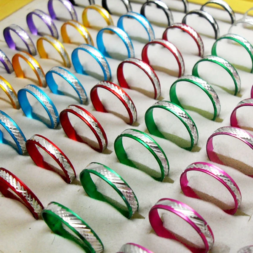 1000pcs/lot Wholesale 10 Colors Top Mixed kids Girls Women's Aluminum Ring Colorful Jewelry |