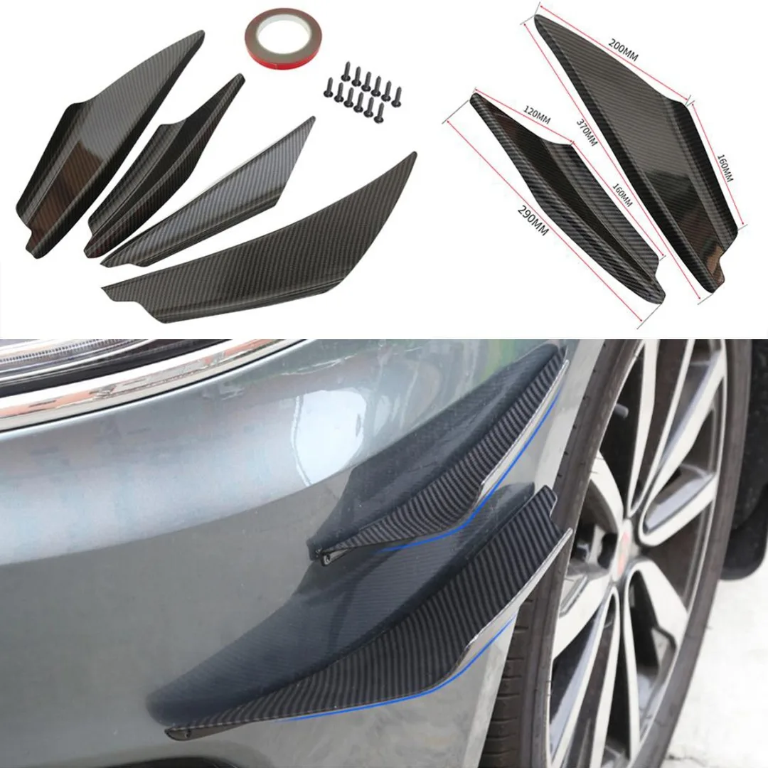 

For Car Styling Auto Accessories 4PCS Universal Black Front Bumper Lip Side Canards Fin Splitter Spoiler Protector Mayitr