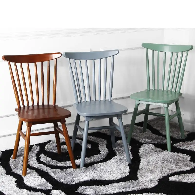 Solid Wood Chair American Retro Dining Simple Log Table Windsor Restaurant Backrest |