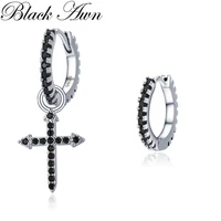 black awn 925 sterling silver round black trendy spinel engagement cross hoop earrings for women fine jewelry bijoux i203