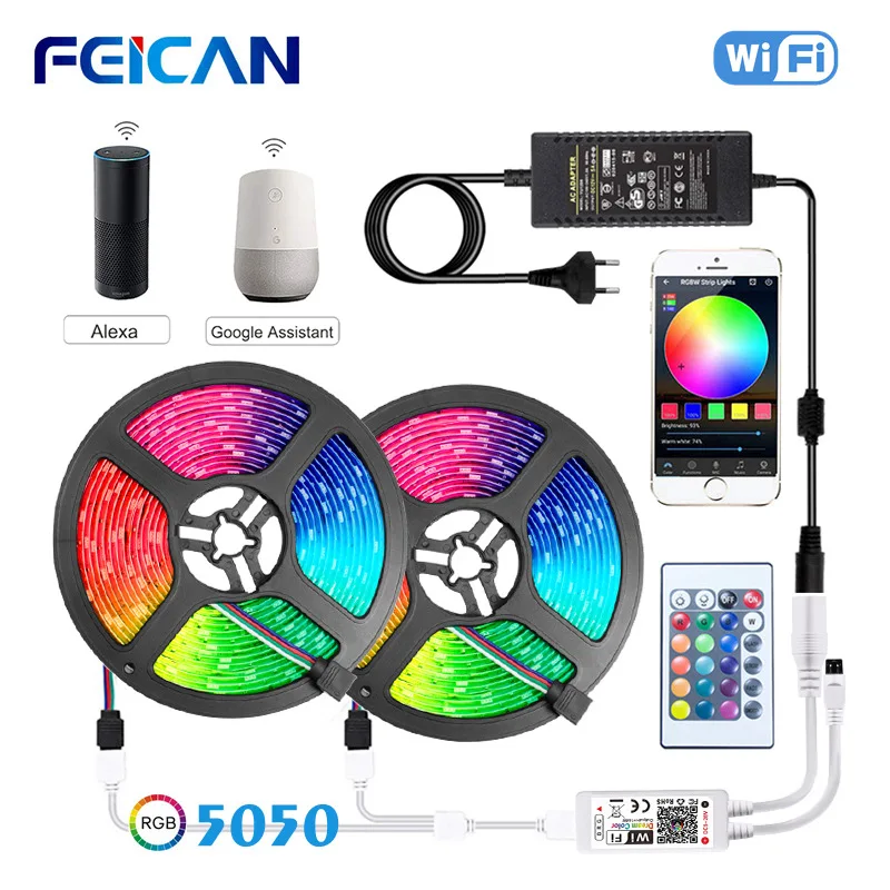 Светодиодная лента 5050 RGB WiFi умная водонепроницаемая Bluetooth 5 м 10 15 12 В