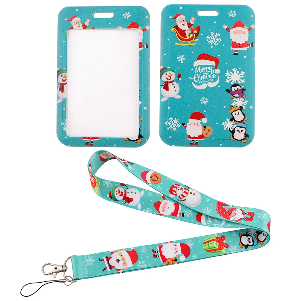 

LX939 New Santa Claus Lanyard Snowman Penguin Christmas Card Holder USB ID Badge Holder Phone Straps Key Chains DIY Hang Rope