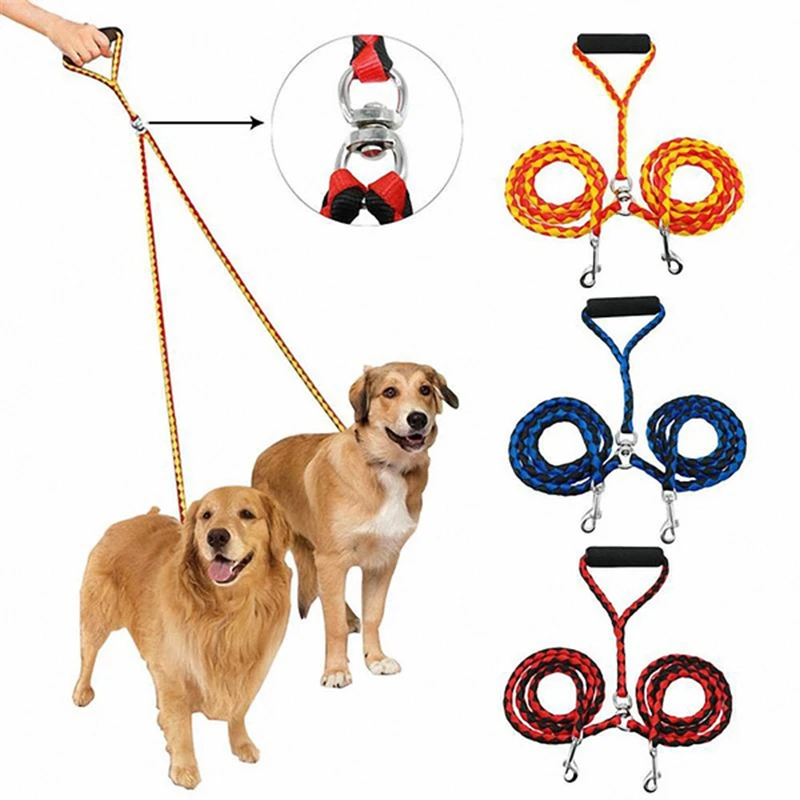 

Double Dog Leash Braided Tangle Dual Leash Coupler For Walking Training Two Dogs