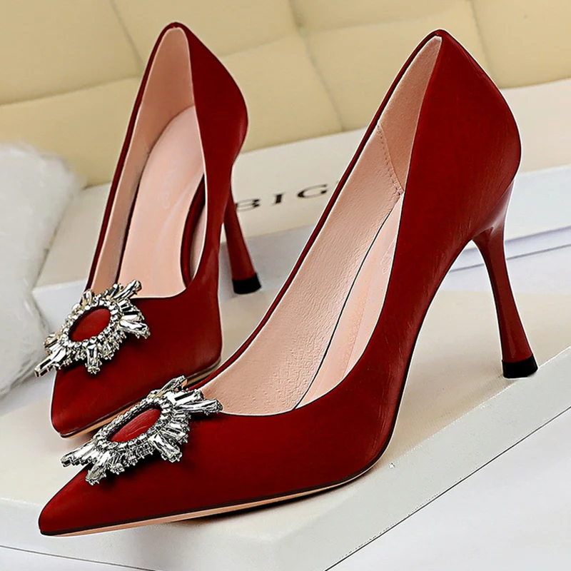 2020 Для женщин 9 см высокие ботинки на каблуках Женские каблучки бордового цвета с