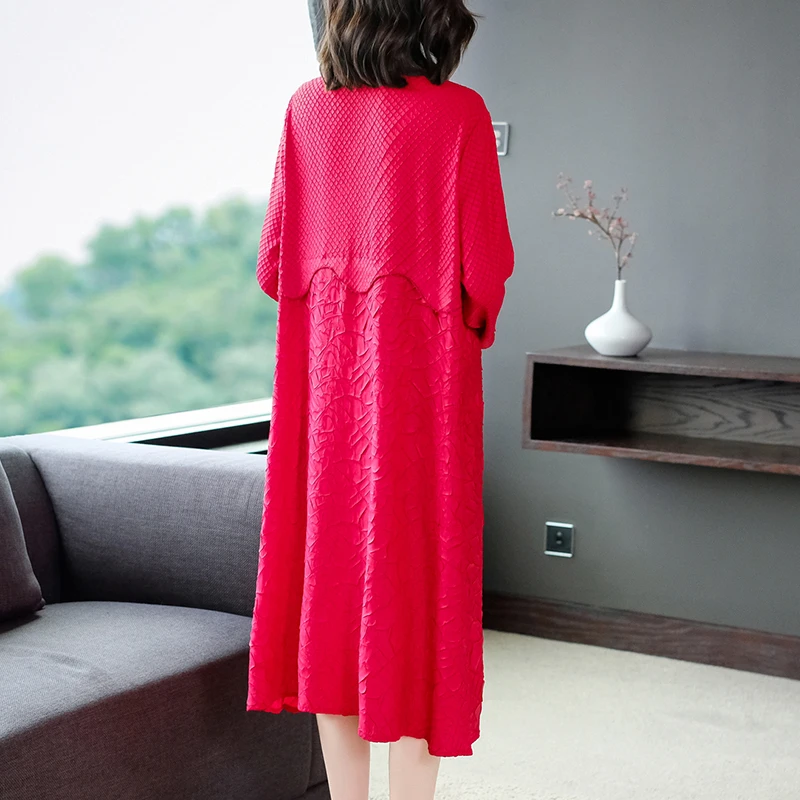 

COIGARSAM Loose Women dress New Spring Dresses Red Black Peacock Blue 9221