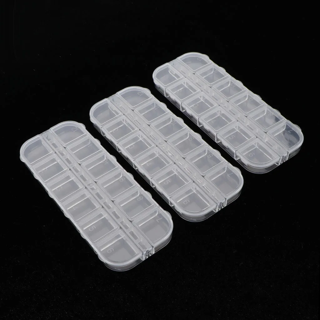 

3 Pieces 12 Grid Clear Storage Boxes Jewelry Nail Art Beads Pills Small Case