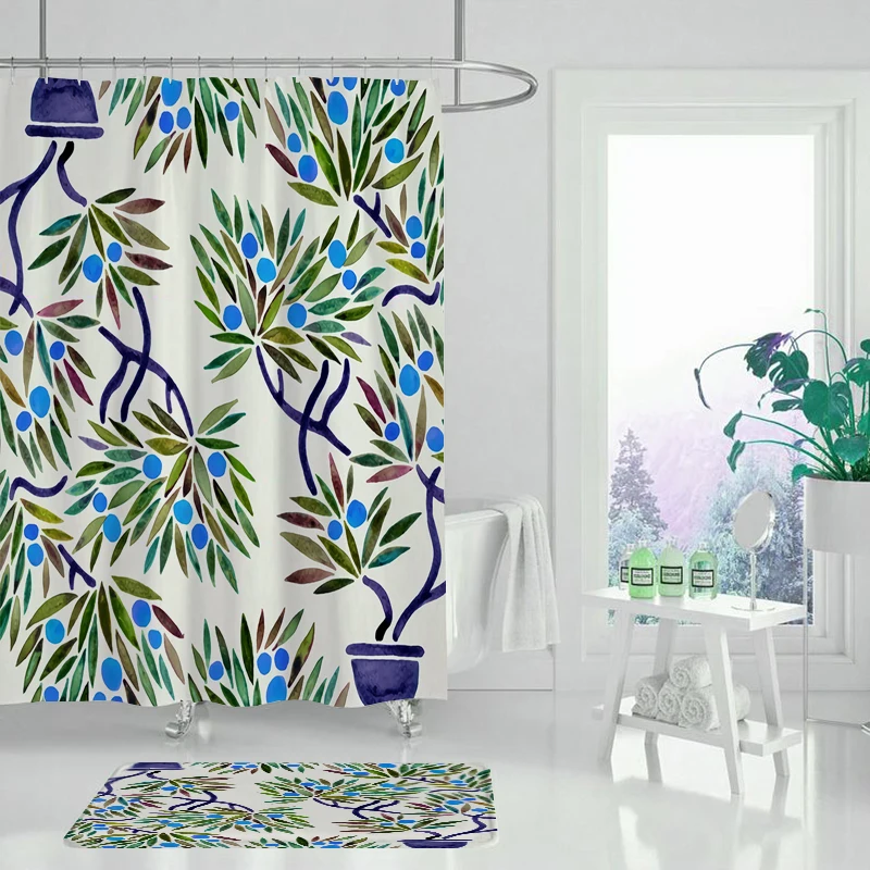Современная занавеска для душа с 3D принтом леса ванны зеленым растением деревом