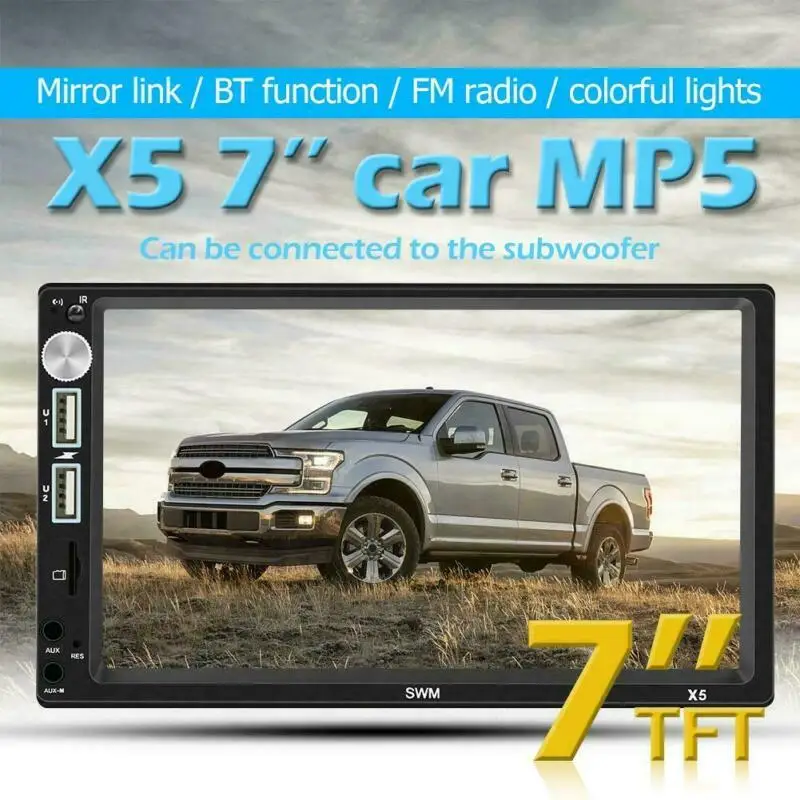 X5 Автомагнитола 2 Din Bluetooth 7 HD сенсорный экран обратное изображение с 8