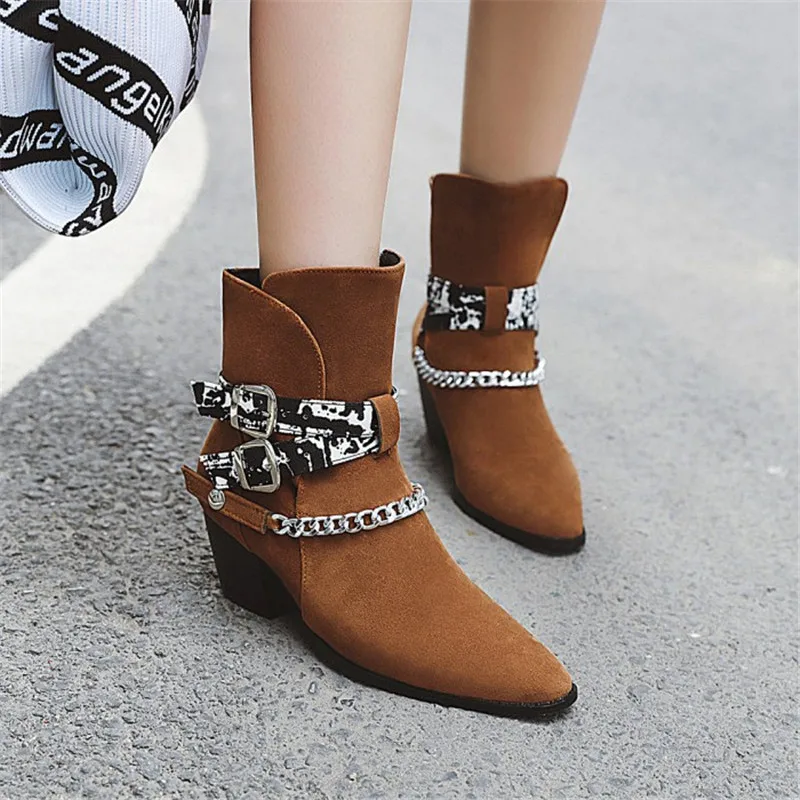 Уличная обувь PXELENA в стиле панк женские ковбойские ботинки западном байкерские