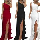 Женское длинное платье без рукавов, с открытыми плечами, с разрезом на подоле