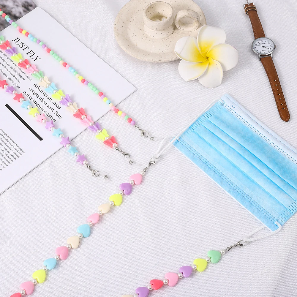 

1PCS Pearl Cute Candy Color Bead Butterflies Glasses Chain Face Mask Chain Fashion Cute Pearl Extension Chain Anti-lost Lanyard