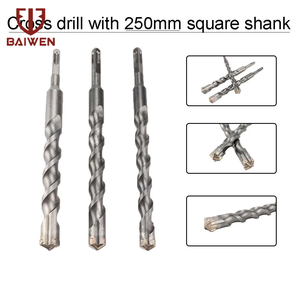 200/250/350mm Rotary Hammer Drill SDS + Square Shank Bit Bits Cross Dia 8-28mm Chisel Set Fits HILTI