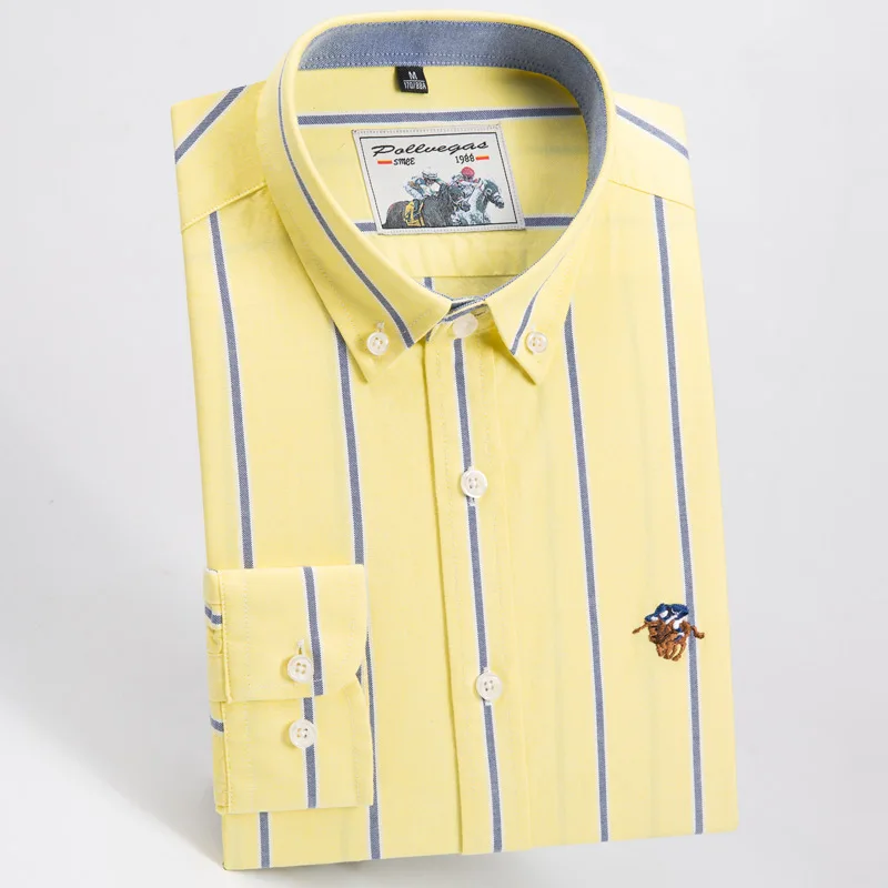 

Top Sell High Quality 100% Cotton Stripe Twill Casual Formal Oxford Long Sleeve Shirt Fashion Brand Slim-fit Yellow Pink Grey