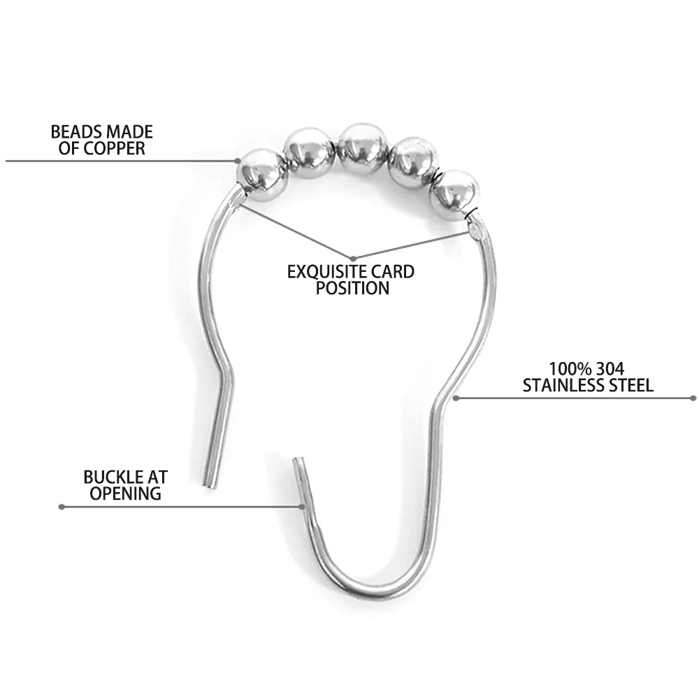 12 шт. занавеска-крючок для душа 304 занавеска из нержавеющей стали с пятью шариками