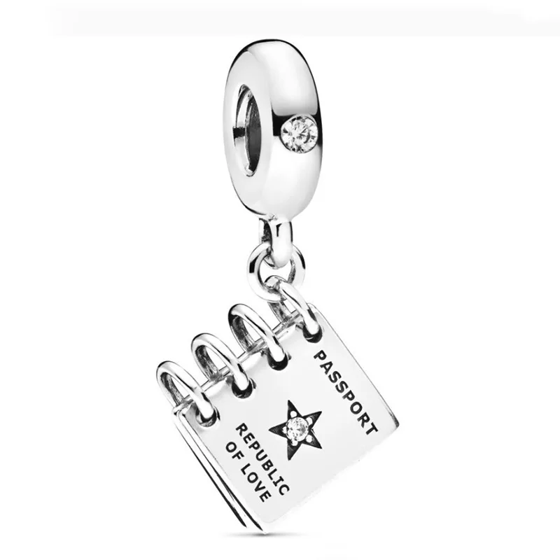 

100% 925 Sterling Silver Charm Creative Fashion Travel Passport Pendant Fit Pandora Women Bracelet & Necklace Diy Jewelry