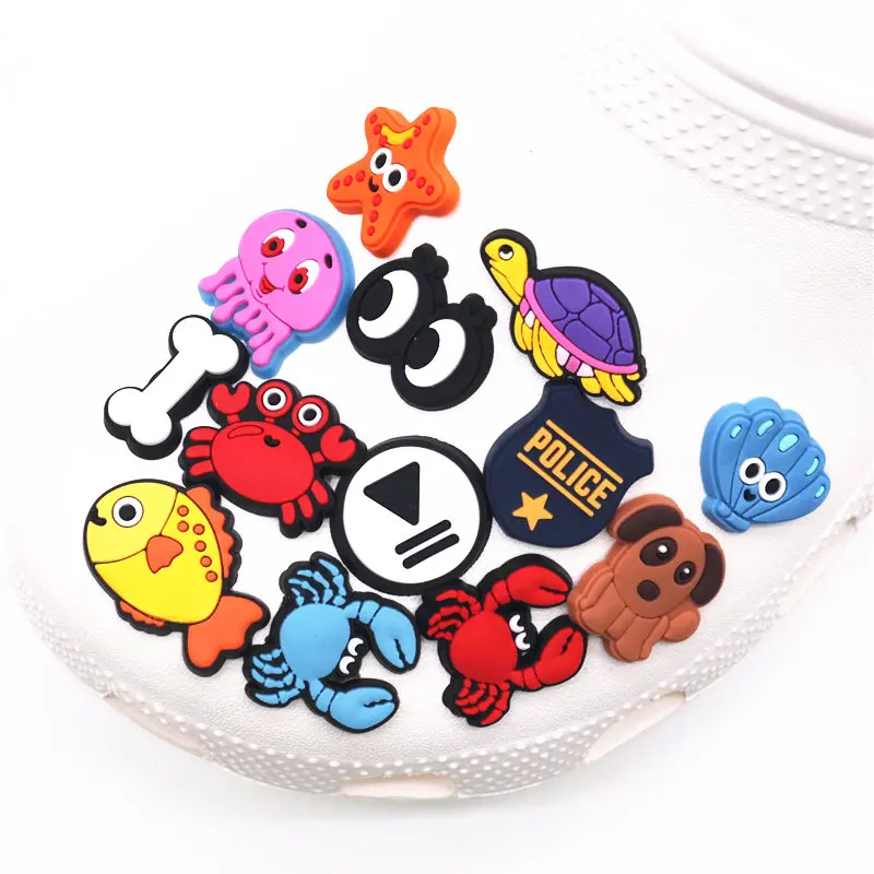 Novelty Cartoon Shoe Charms Accessories Crab Jellyfish Play Police Shoe Buckle Decoration for croc jibz Kids X-mas Party Gifts