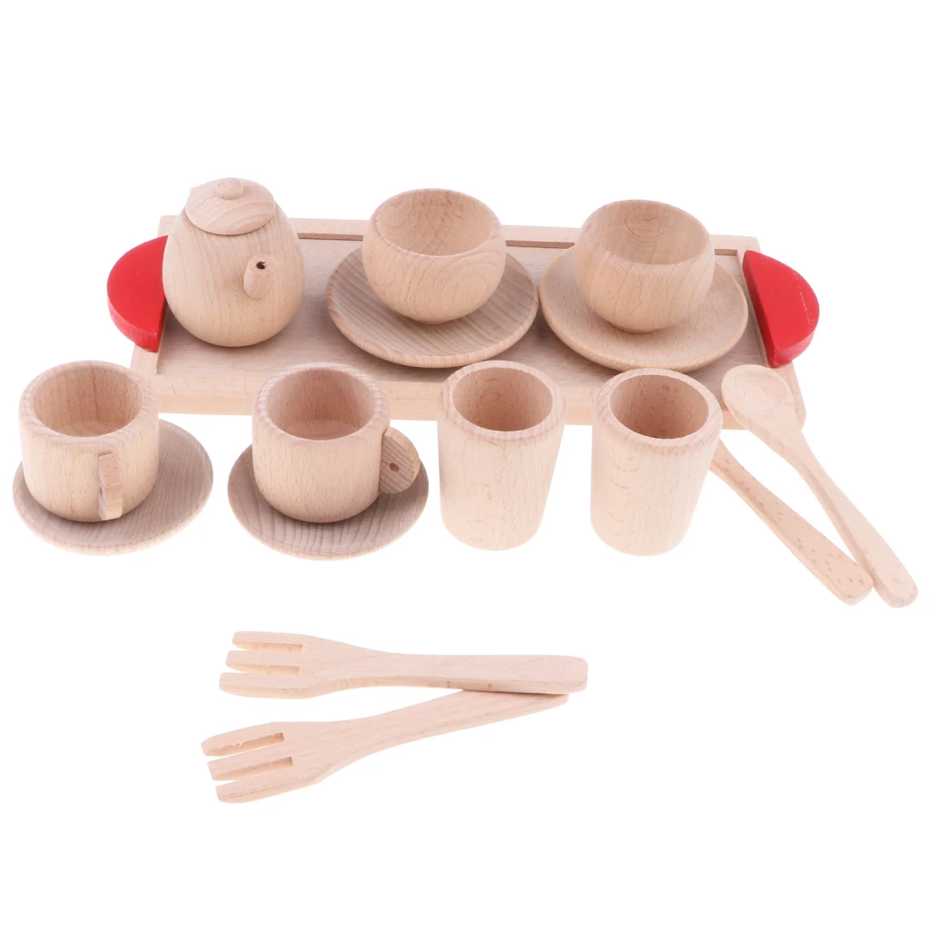 

Natural Wooden Tea Set (16pcs) Kids Children Role Play Toy Birthday Gift