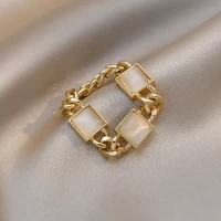 oeing gold plated chain ring woman party cat eye gemstone fashion ring antique jewelry accessories