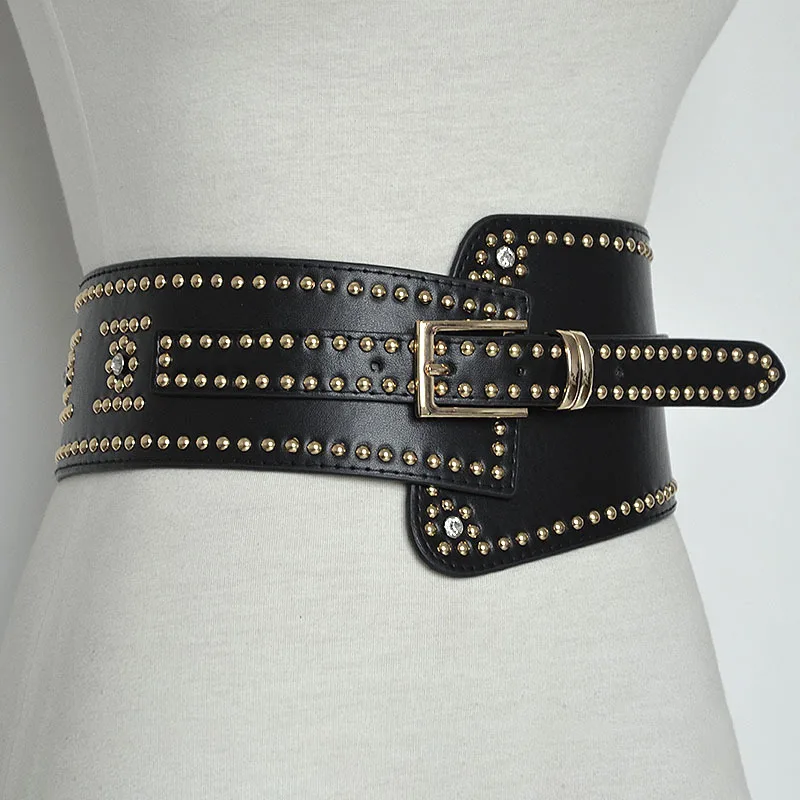 

Irregular Leather Belts For Ladies Red Wide Belts For Dresses Women Cummerbunds Rivet Red Women's Fashion Corset