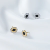bloggers recommend fashion korean vintage ring round wheel diamond studded stainless steel earrings roman digital accessories
