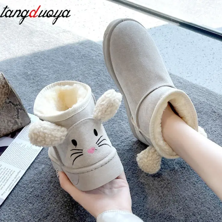 

Симпатичные зимние ботинки с рисунком мыши, женская обувь, теплая плюшевая зимняя обувь с мехом, теплые зимние ботильоны, женские ботинки с ...