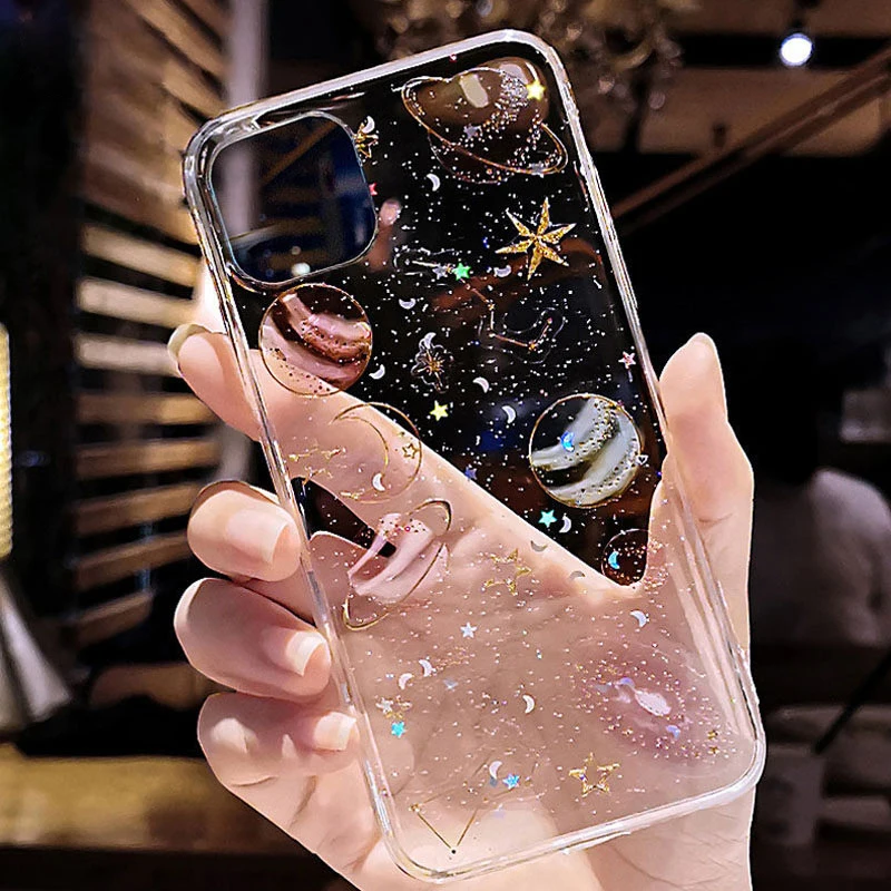 Блестящий чехол для телефона iPhone 11 12 13 Pro Max SE 2020 X XR XS 7 8 Plus Прозрачная мягкая задняя