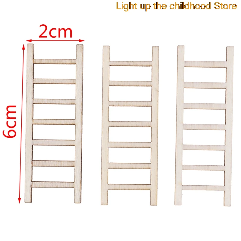 

3 PCS/lot 1:12 Dollhouse Miniature Fairy Garden Decor Dollhouse Miniature Wood Step Ladder Furniture Tools