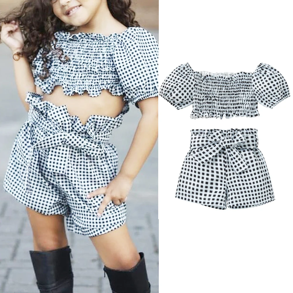

Женский летний повседневный костюм без рукавов, Женский клетчатый костюм с коротким рукавом + короткие брюки с высокой талией