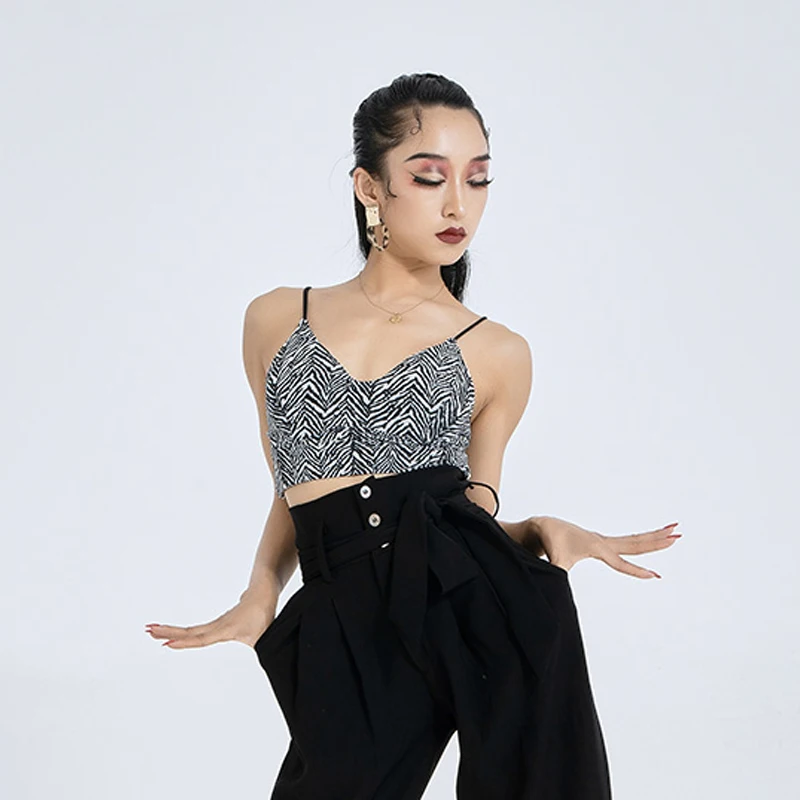 

2021 New Latin Dance Vest Women Adult Sexy V-Neck Sling Tops 3 Style Print Rumba Dance Practice Tops Samba Tango Clothes DWY5773