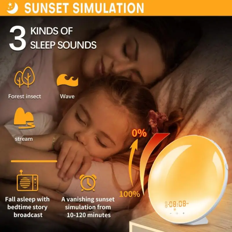 

FM-радиоприемник будильник с подсветильник кой и выцветающим ночным светильник щением 7 цветов будильник помощь в спящем режиме и 7 цветных с...