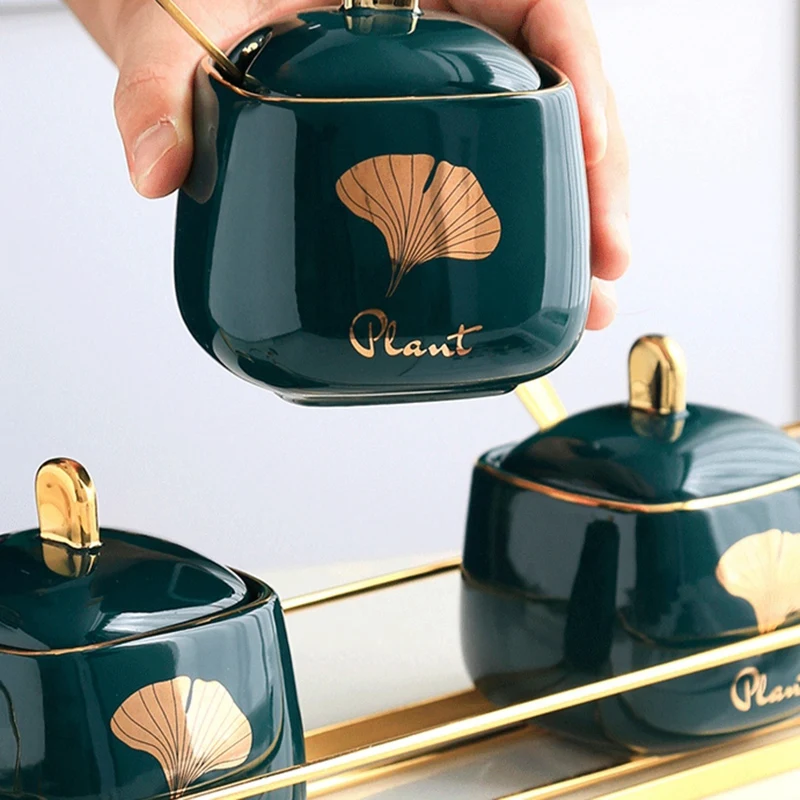 

Phnom Penh Seasoning Jar Set Bottles Jars and Jars Bulk Grain Jars Household with Spoon and Tray Storage Bulk Grain Jars