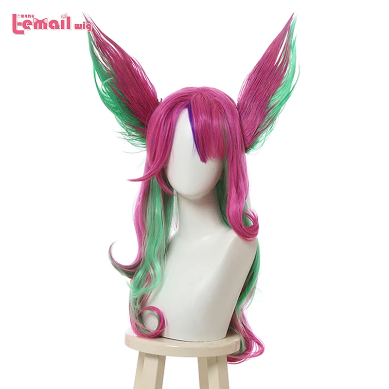 

L-почта парик LoL Xayah Косплэй парики Star Хранители Длинный розовый зеленый парик для косплея Косплэй парик с соблазнительными кошачьими ушками...