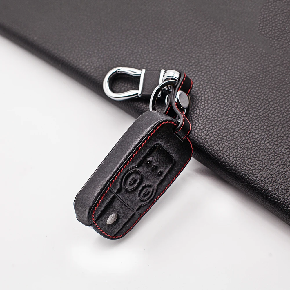 

Carrying Leather Car Key Case Protector For Honda CRV Civic Accord Jazz HRV 2 Button fold Remote Control Key Cover Fob