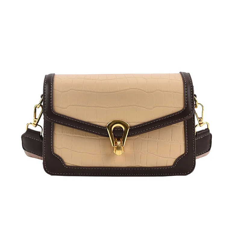 

Stone Pattern Color Matching Early Autumn Shoulder Bag Women2021new Style Wide Shoulder Strap Messenger Fashion Small Square Bag