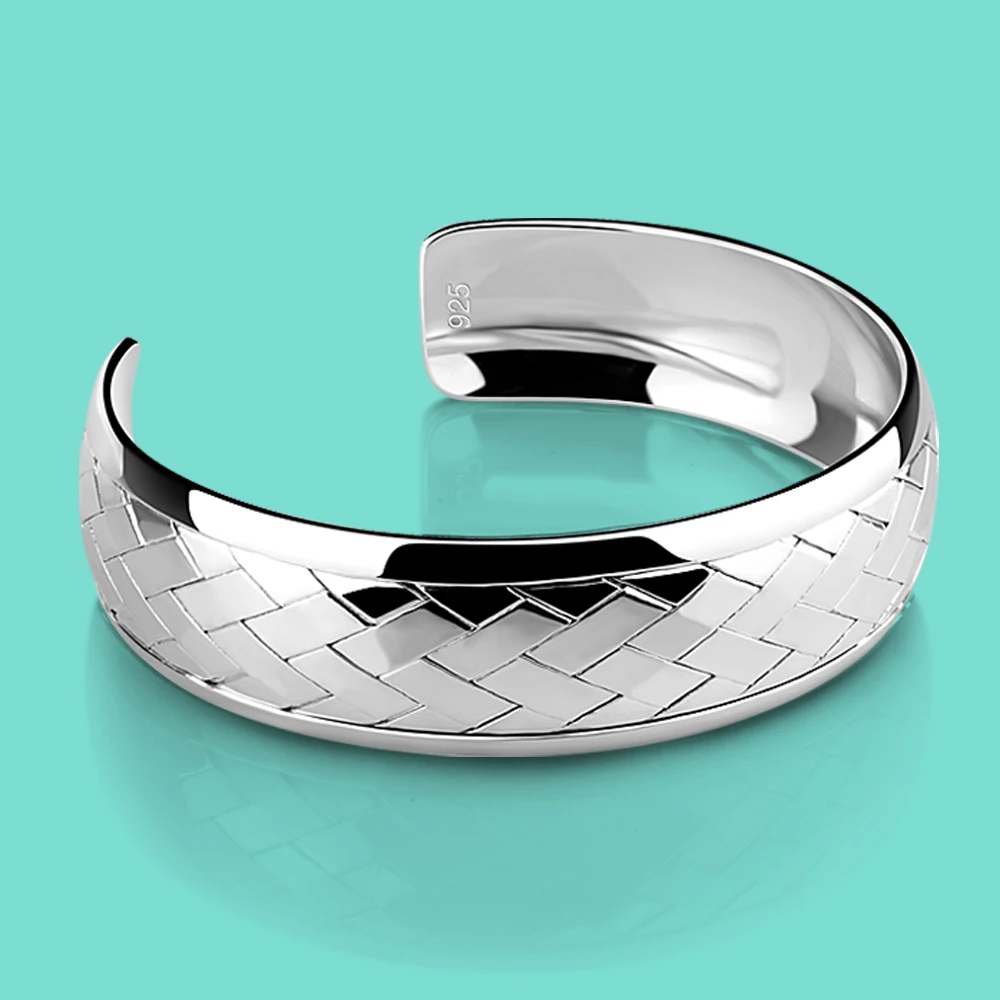 Женские 925 стерлингового серебра браслет 15 мм Сплошной Серебряный ювелирный c