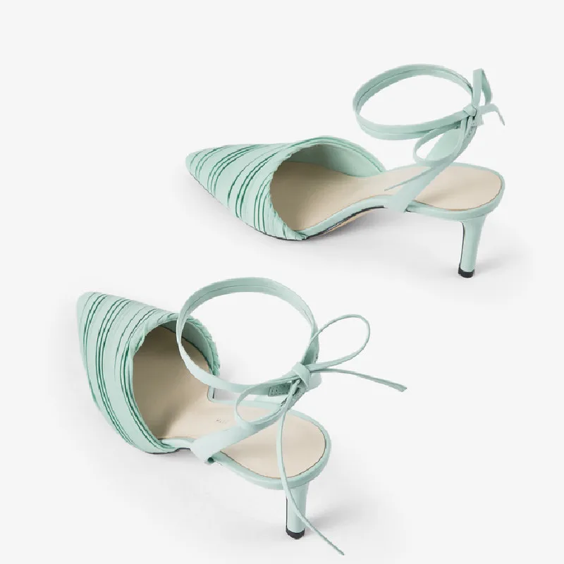 

women's shoes 2021 thin high heel pointed women's pleated Baotou Muller shoes cross strapping ROMAN SANDALS