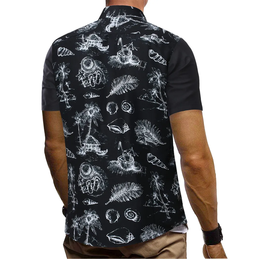 Мужская пляжная рубашка из натурального хлопка свободная гавайская с коротким