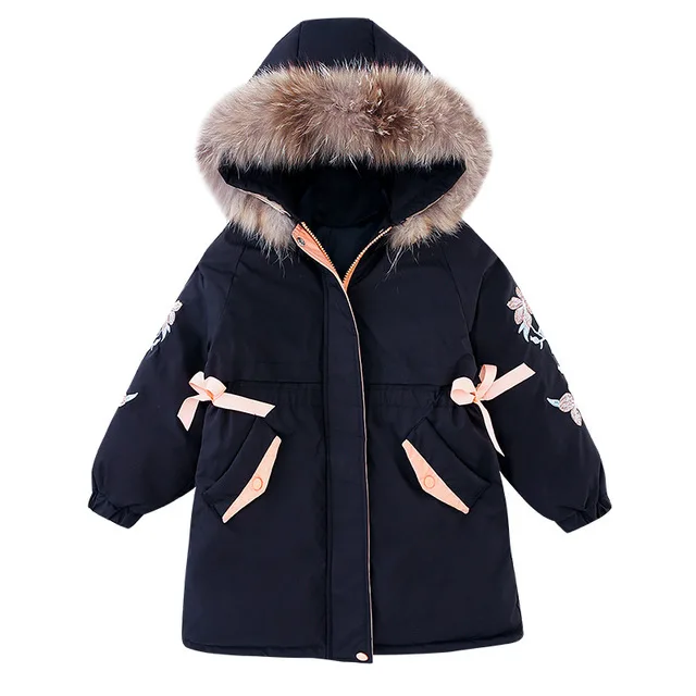 

Rlyaeiz Winter Jackets For Girls 2019 Fashion Embroidery Sleeve Fur Collar Cotton Padded Warm Winter Girls Parka Coat Age 4-13Y