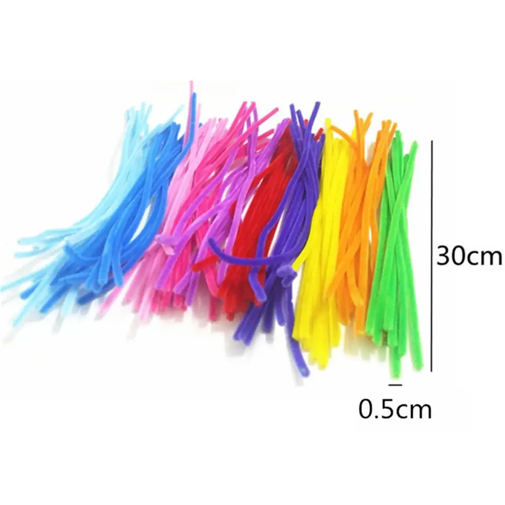 

100pcs Plush Strip Twisted Sticks DIY Art Craft Toys Plush Stick Rainbow Colors Educational Creativity Stress Reliever For Kids
