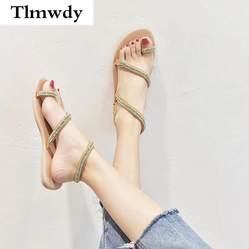 

2021 Summer Women's Beach Shoes Rhinestone Embellished Sandals Flip Flops Fashion Flip Flops Women's Sandals Flat Women's Shoes