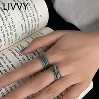 livvy silver color party rings for women fashion multilayer knotted cross vintage punk thai silver jewelry gifts