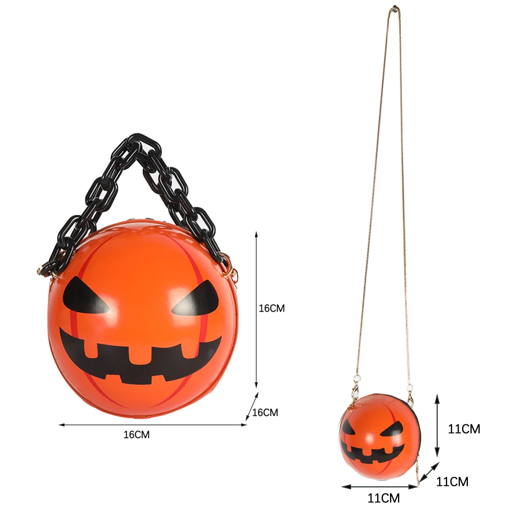 

Halloween Theme Women Funny Devil Printing Round Chain Shoulder Crossbody Bag Fashion PU Leather Ball Shaped Mini Zipper Handbag