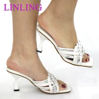 new arrival ladies slippers with heels summer high heeled shoes for women italian women wedding shoes decorated with rhinestone