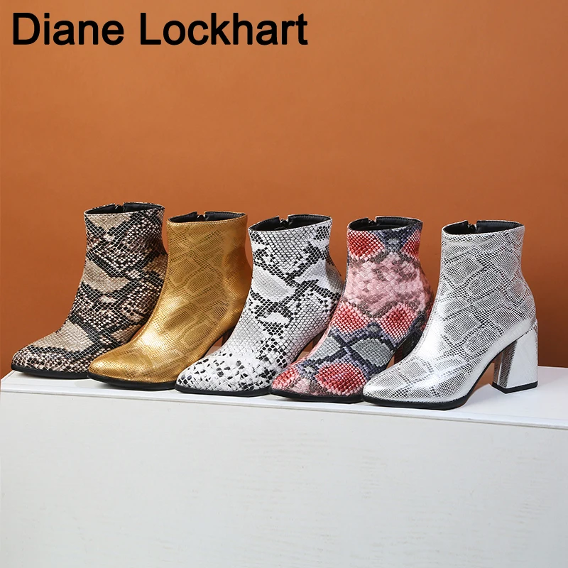 Ботильоны из змеиной кожи в европейском стиле женские Ботинки Martin с острым